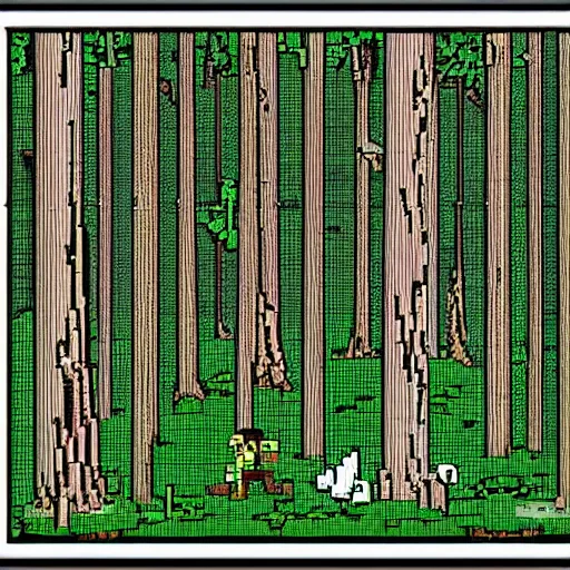 Image similar to pixel art forest in the style of the far side ( print comic )