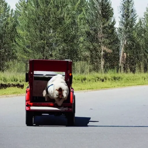 Prompt: a dog pulling a truck