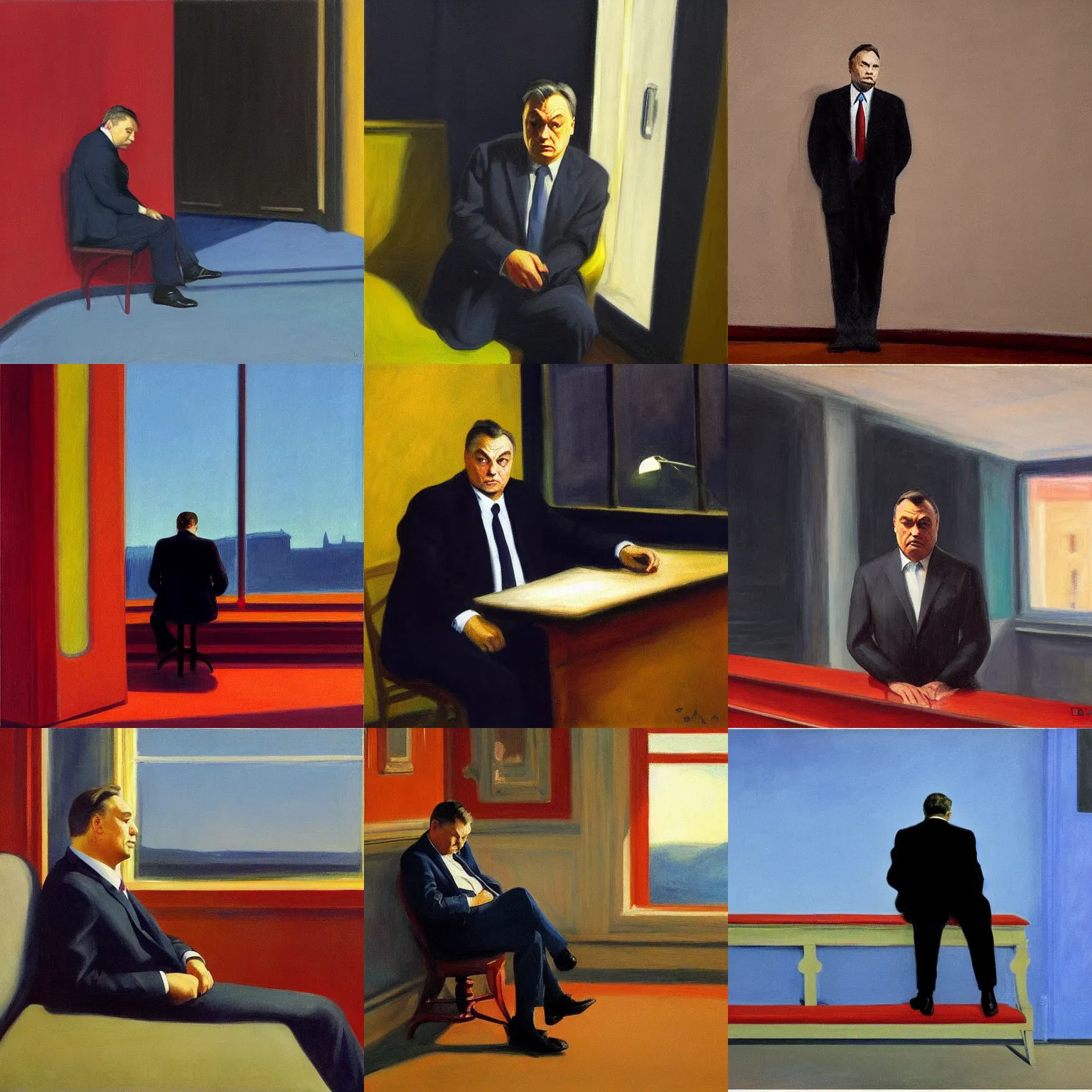 Prompt: lonely viktor orban by edward hopper