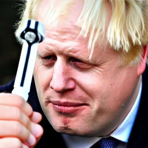 Image similar to boris johnson holding a lightsaber. starwars