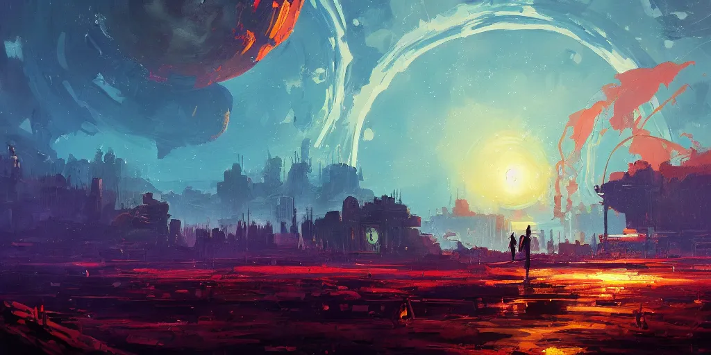 Image similar to a mysterious epic gouache painting of a steampunk planet by alena aenami in the style of romanticism art, trending on art station