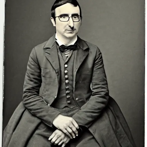 Prompt: john oliver in victorian era dress