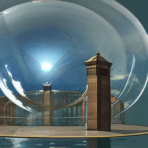 Image similar to dome science fiction underwater advanced orthodox city bubble landscape