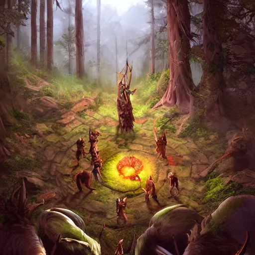 Image similar to elven druid summoning bears in the forest, diablo 2 inspired, trending on artstation, ultra fine detailed, hyper detailed, hd, concept art, digital painting