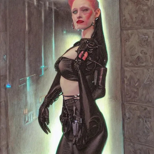 Image similar to portrait of an urban female vampire, with an unusual sense of fashion, by donato giancola.