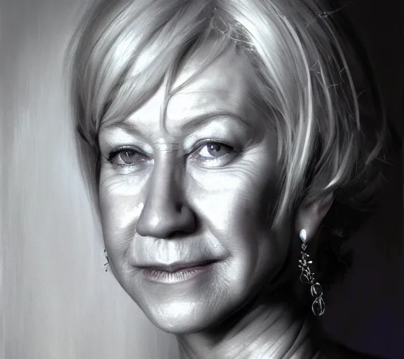 Image similar to a hyper-detailed portrait of Helen Mirren by Craig Mullins; oil on canvas; trending on artstation