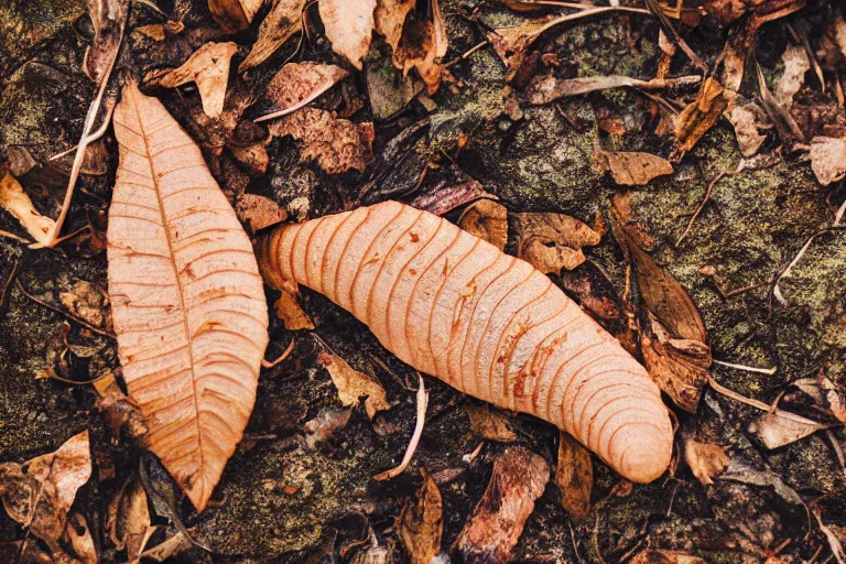 Image similar to a slug slithering on dead leaves in a forest, canon eos r 3, f / 1. 4, iso 2 0 0, 1 / 1 6 0 s, 8 k, raw, unedited, symmetrical balance, in - frame,