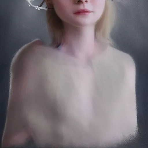 Prompt: a striking hyper real concept art of Elle Fanning with a crown by Masanori Warugai