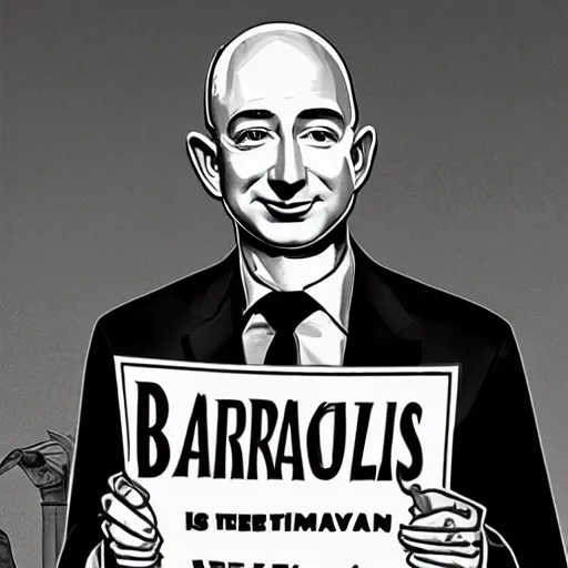 Prompt: Jeff Bezos depicted in an old style propaganda poster