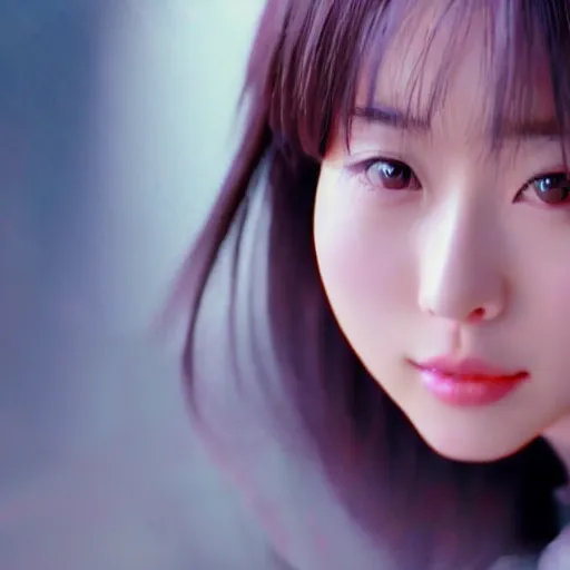 Image similar to 1990s, perfect, dynamic, epic, cinematic 8K HD movie shot of semi-close-up japanese beautiful cute young J-Pop idol actress girl face, she express joy and posing. By a Chinese movie director. Motion, VFX, Inspirational arthouse, at Behance, with Instagram filters, Photoshop, Adobe Lightroom, Adobe After Effects, taken with polaroid kodak portra