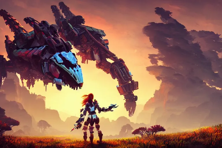 Image similar to tideripper machine mecanical creature robot of horizon forbidden west horizon zero dawn radiating a glowing aura global illumination ray tracing hdr fanart arstation by ian pesty and alena aenami artworks in 4 k