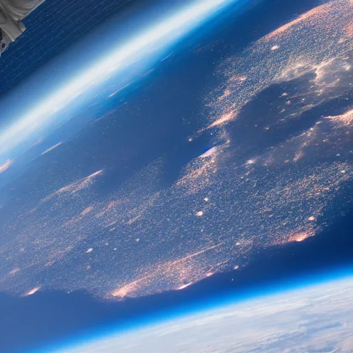 Image similar to view from the international space station window as a large asteroid impacts the surface of the earth, fire, explosion, 8 k