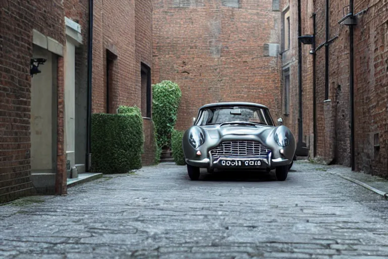 Image similar to a wholesome animation key shot of one short - wheelbase aston martin db 5, in a rich london mews residential street, waist height, medium range, studio ghibli, ( pixar ) and disney animation, sharp, very detailed, unreal engine 5 render, bloom, high resolution, anime key art by greg rutkowski