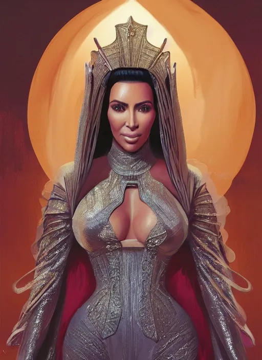 Image similar to A film still of kim kardashian as princess leigha in star wars, highly detailed, digital painting, artstation, concept art, sharp focus, illustration, cinematic lighting, art by artgerm and greg rutkowski and alphonse mucha diffuse lighting, fantasy, intricate, elegant, highly detailed, lifelike, photorealistic, digital painting, artstation, illustration, concept art, smooth, sharp focus, art by John Collier and Albert Aublet and Krenz Cushart and Artem Demura and Alphonse Mucha