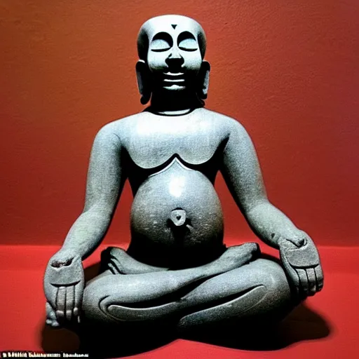 Image similar to yogi sitting in the lotus position in meditation and out of the body holds a skull in his left hand and holds a planet in his right