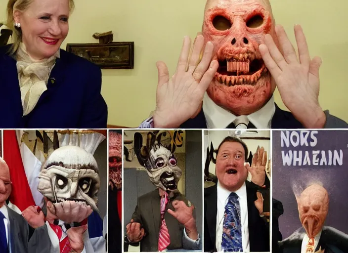 Image similar to a politician photo op with nightmare creatures