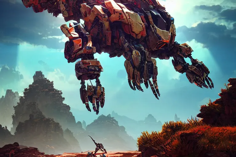 Image similar to rockbreaker machine mecanical creature robot of horizon forbidden west horizon zero dawn bioluminiscence global illumination ray tracing hdr fanart arstation by ian pesty and alena aenami artworks in 4 k