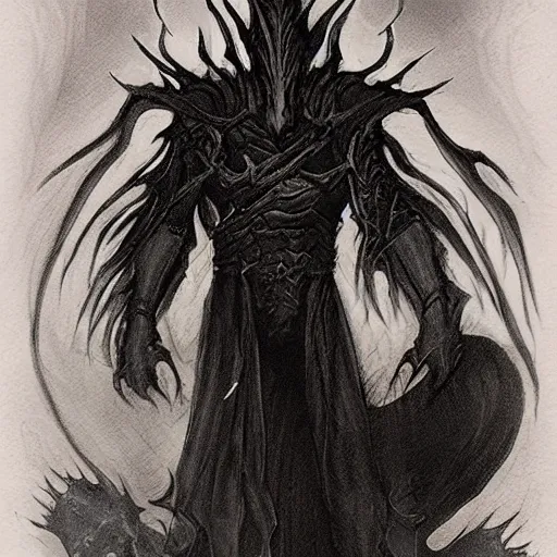 Image similar to terrifying concept art showing morgoth and melkor