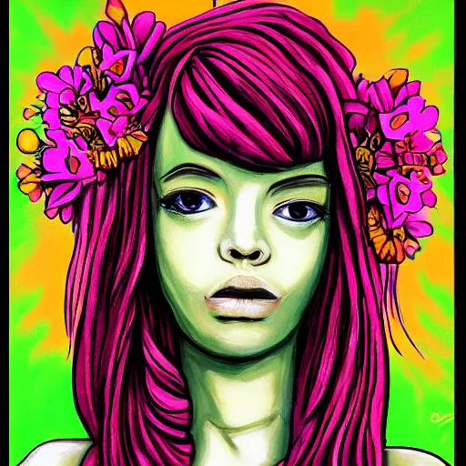 Image similar to Flowerpunk girl, painting by Chiptek