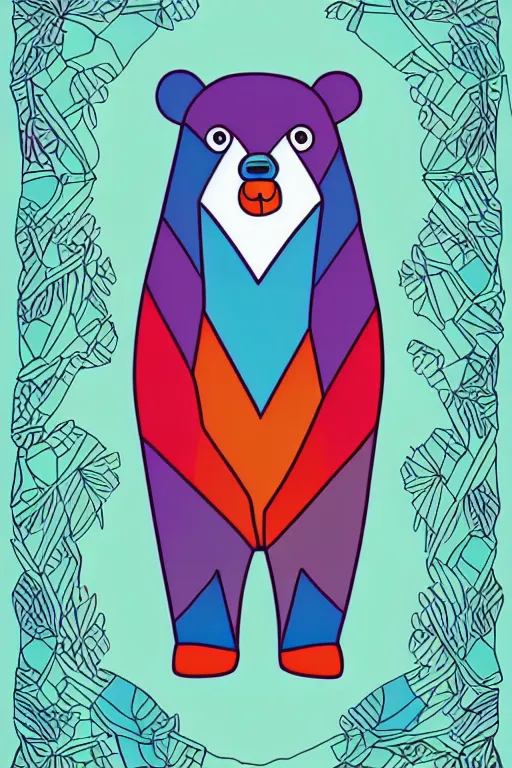 Image similar to minimalist boho style art of a colorful ice bear, illustration, vector art