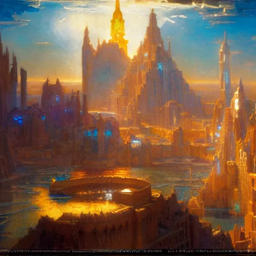 Image similar to atlantis the city. highly detailed painting by gaston bussiere, craig mullins, j. c. leyendecker 8 k