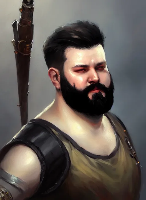 Image similar to a _ fantasy _ style _ portrait _ painting _ of white male short black hair chubby disconnected beard, rpg dnd oil _ painting _ unreal _ 5 _ daz. _ rpg _ portrait _ extremely _ detailed _ artgerm _ greg _ rutkowski _ greg