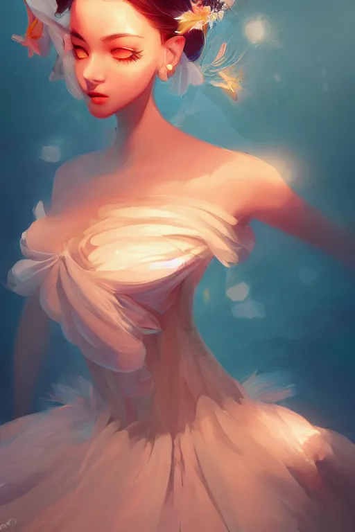 Image similar to a beautiful fashion goddness of love, chic strapless dress, tropical sea background, character design, in the style of artgerm, and wlop, cinematic lighting, hyperdetailed, 8 k realistic, symmetrical, global illumination, radiant light, frostbite 3 engine, cryengine, dof, trending on artstation, digital art