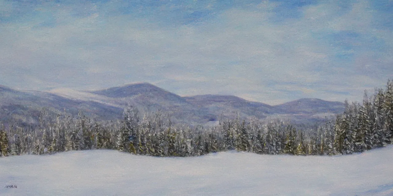 Prompt: laurentian mountains in winter, impressionist landscape painting