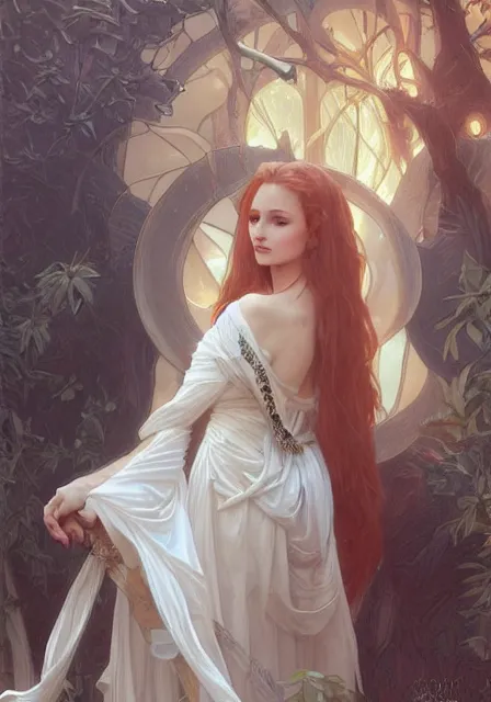 Image similar to sansa angeline jolie, intricate, elegant, highly detailed, digital painting, artstation, concept art, smooth, sharp focus, illustration, art by artgerm and greg rutkowski and alphonse mucha and william - adolphe bouguereau