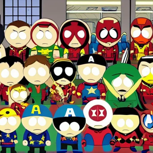 Image similar to Marvel's Avengers as South park characters, character art