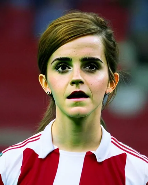 Image similar to a portrait of emma watson as a lokomotiv football player, hyper realistic