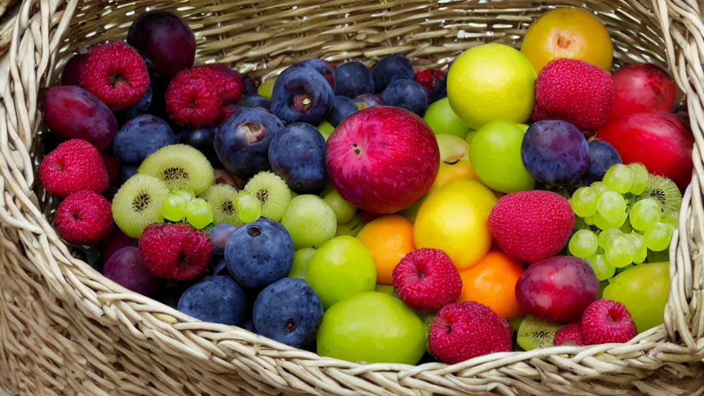 Prompt: a basket of fruites aperture f / 8