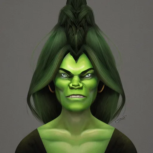 Image similar to character portrait of a green orc female, light green tone beautiful face by hsiao - ron cheng