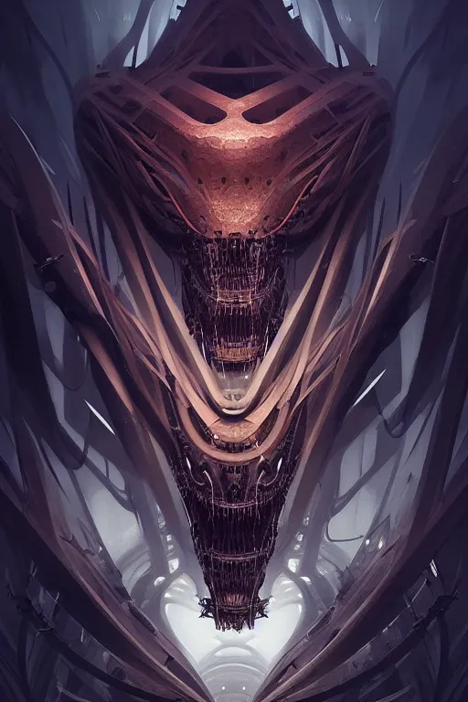 Prompt: professional concept art portrait! of a terrifying! mechanical predatory! fractal! species in a dark room by artgerm and greg rutkowski. an intricate, elegant, highly detailed digital painting, concept art, smooth, sharp focus, illustration, in the style of cam sykes.