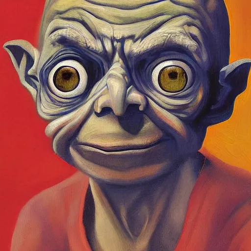 Image similar to Gollum , Taras Shevchenko style, painting ,