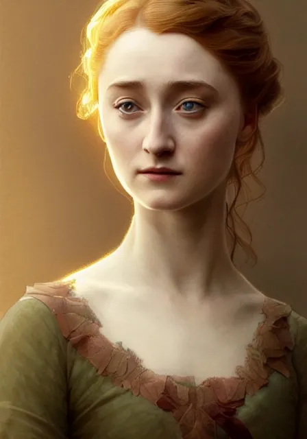 Image similar to sansa saoirse ronan, intricate, elegant, highly detailed, digital painting, artstation, concept art, smooth, sharp focus, illustration, art by artgerm and greg rutkowski and alphonse mucha and william - adolphe bouguereau