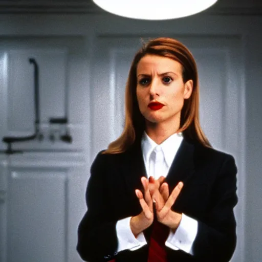 Image similar to female Emmanuel Macron in American Psycho (1999)