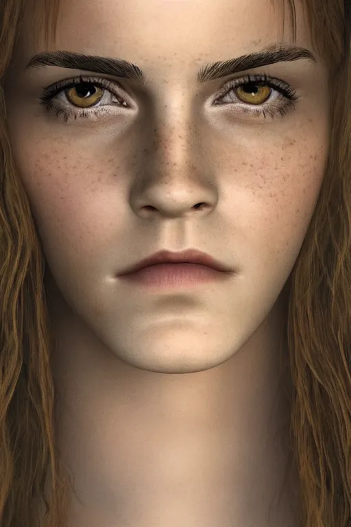 Image similar to Emma Watson as Hermione Granger, magical, forest, evening, green mist, symmetrical face, hyper realistic, medium close up, digital art, octane render, trending on artstation, artstationHD, artstationHQ, unreal engine, 4k, 8k