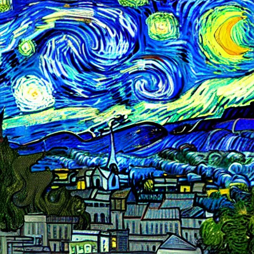 Image similar to asheville skyline in the style of starry night, by vincent van gogh