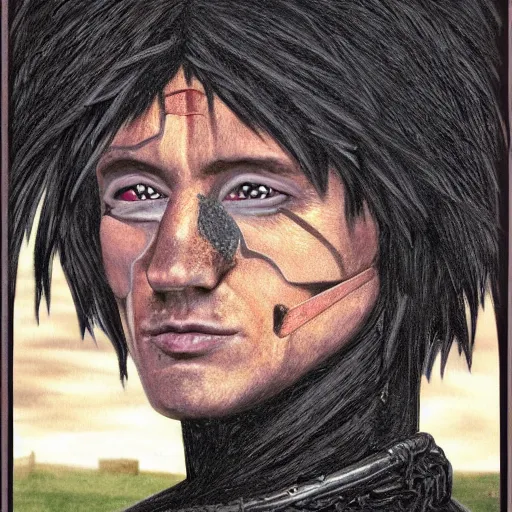 Image similar to portrait of a raven species humanoid rogue archer. he is wearing a vantablack cloak and is looking valiant. portrait hung up in a windows 9 8 castle. r / oldschoolfantasy