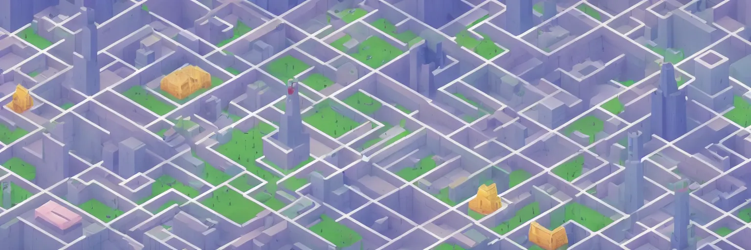 Image similar to City in isometric view, monument Valley 2 game style