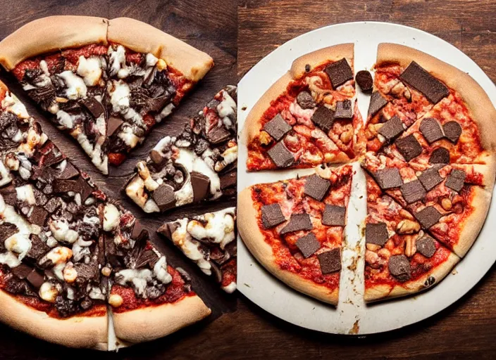 Image similar to mouthwatering New York pizza with pieces of chocolate on, food photography