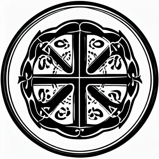 Image similar to graphic vector design of ancient christian trinity catholic seal, black and white, san benito, old testament medallion, circular, ornate, intricate,
