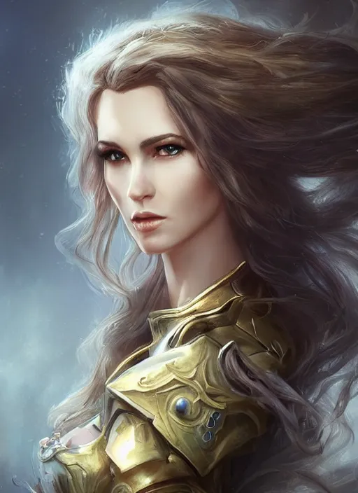 Prompt: a beautiful woman paladin with cloack, 8 k, sensual, hyperrealistic, hyperdetailed, beautiful face, long hair windy, dark fantasy, fantasy portrait by laura sava
