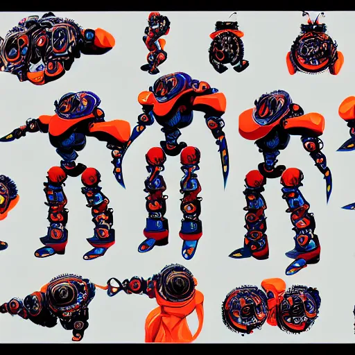 Prompt: official character sheets for a new robot jester biomech suit, digital screen robot face, wearing an oversized sweater, covered in coral, art by tim schafer black velvetopia art for psychonauts from double fine studios, art by splatoon from nintendo, black light rave, bright neon colors, apocalypse