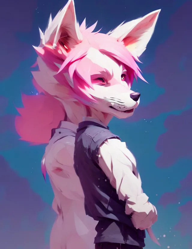 Image similar to a beautiful fullbody portrait of a cute anime boy with pink hair and pink wolf ears. character design by cory loftis, fenghua zhong, ryohei hase, ismail inceoglu and ruan jia. artstation, volumetric light, detailed, photorealistic, fantasy, rendered in octane