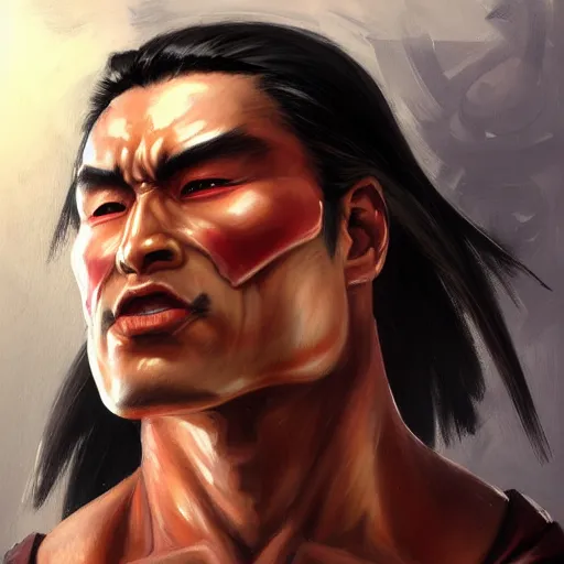 Image similar to greg manchess portrait painting of liu kang from mortal kombat as overwatch character, medium shot, asymmetrical, profile picture, organic painting, sunny day, matte painting, bold shapes, hard edges, street art, trending on artstation, by huang guangjian and gil elvgren and sachin teng