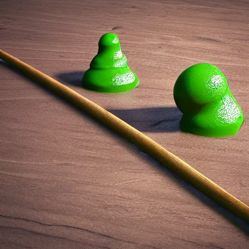 Image similar to short wooden cane with green slime on it, octane render