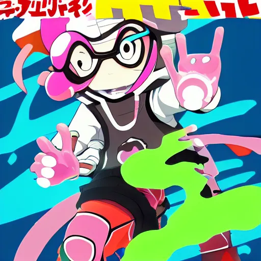 Prompt: Splatoon Inkling, in the style of official manga artwork, key anime visual, colored illustration, magazine cover, 4K