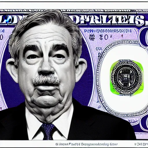 Image similar to Jay Powell printing dollars out of thin air, satire, caricature